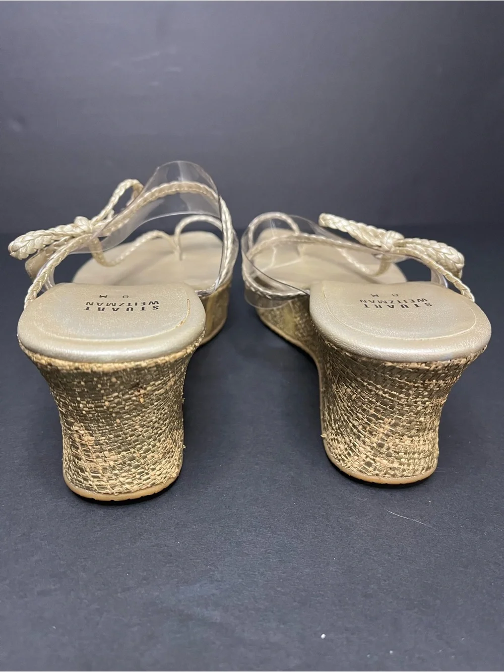 Stuart Weitzman Gold Braided Leather Wedges - Sz 8 - Picture 7 of 9